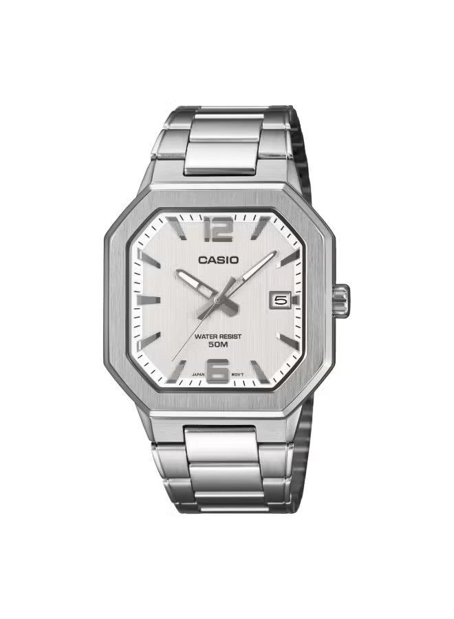 CASIO Analog Men's Watch MTP-B195D-7AVDF, 46.5 mm White Dial, Stainless Steel Case & Bracelet, 50m WR